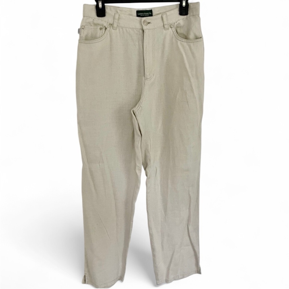 Lauren Ralph Lauren 100% Linen Straight Leg Beige Pants Coastal Beach Summer 8